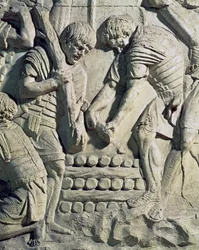 Construcción de fortificaciones durante la campaña contra los sármatas, detalle de un molde de la columna de Trajano